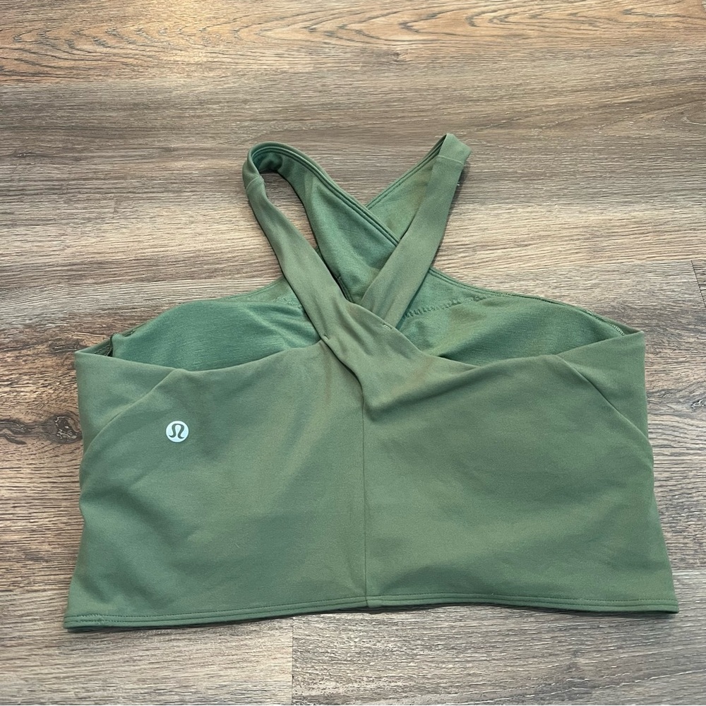 Lululemon Nulu Wrap Front Longline Sports Bra Size 10 Green Twill Criss Cross - Picture 4 of 7